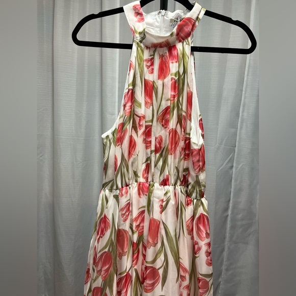 Fehaute Pink Pleated Floral Chiffon Halter Sleeveless A-Line Maxi Dress NWT | 10 - Picture 2 of 10